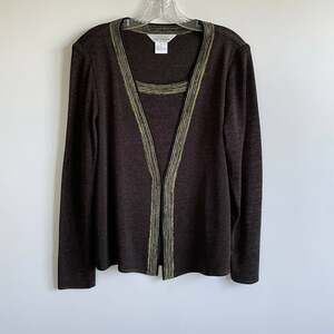 Misook Women’s Brown Open Cardigan Attached Tank